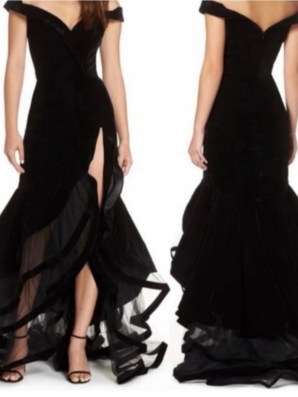 Mac Duggal Black Off-Shoulder Asymmetrical Evening Gown
